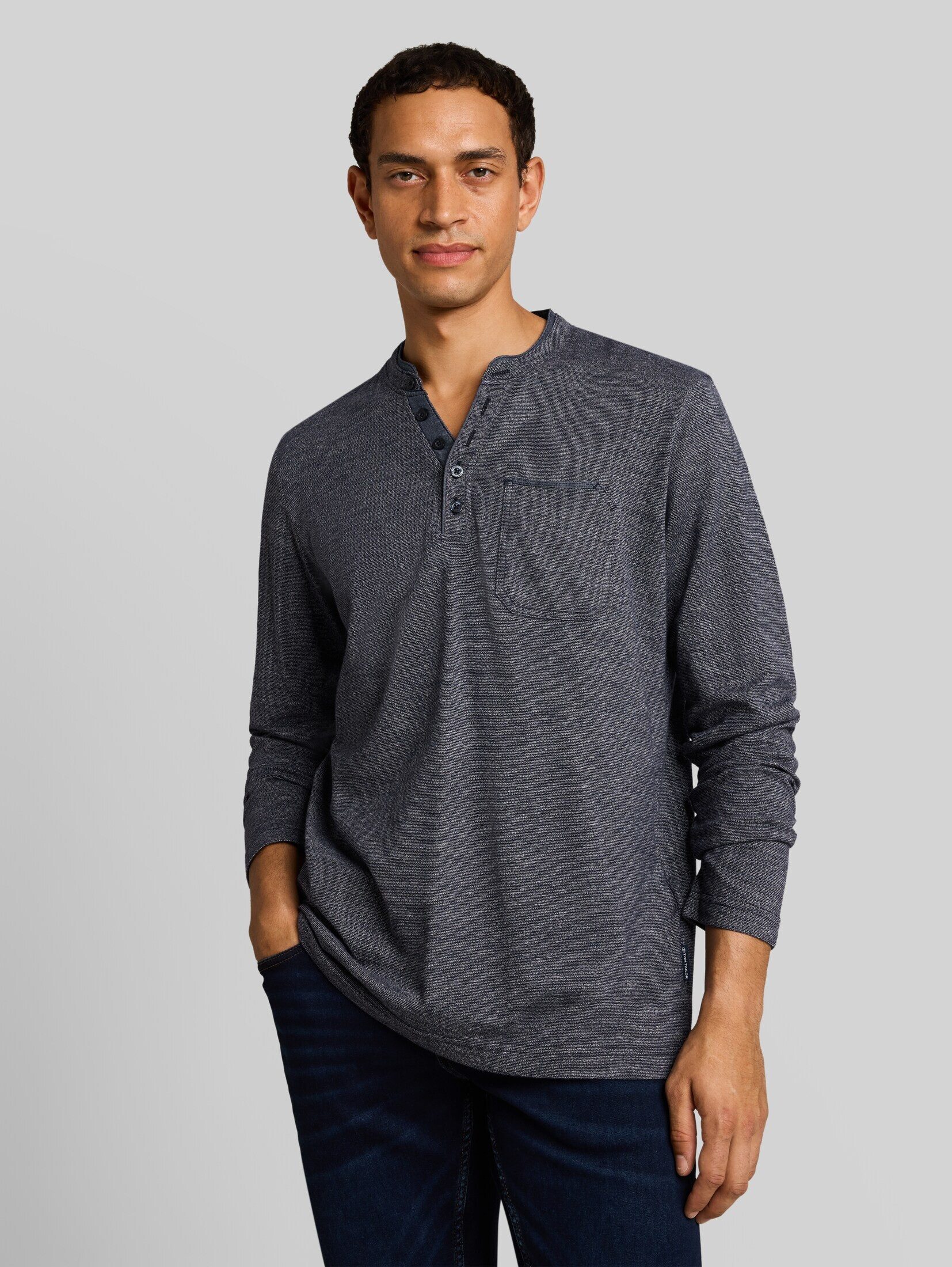 TOM TAILOR Langarmshirt T-Shirt (im Einserpack) Serafino Langarmshirt mit Brusttasche