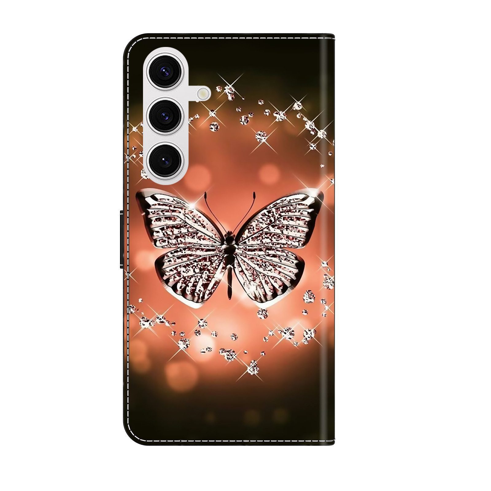 CLM-Tech Handytasche für Samsung Galaxy A57 5G Klapphülle aus PU Leder (Schmetterling Diamanten Muster, 1-tlg., Flip Case), Magnetverschluss, Standfunktion und  – Bild 5 von 5