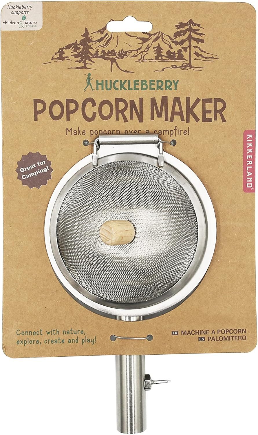 Kikkerland Popcorn-Pfanne HUCKLEBERRY Popcorn Maker, Edelstahl (1-tlg), Mais Popcornmaschine für Popcorn poppen, Outdoor Camping Lagerfeuer