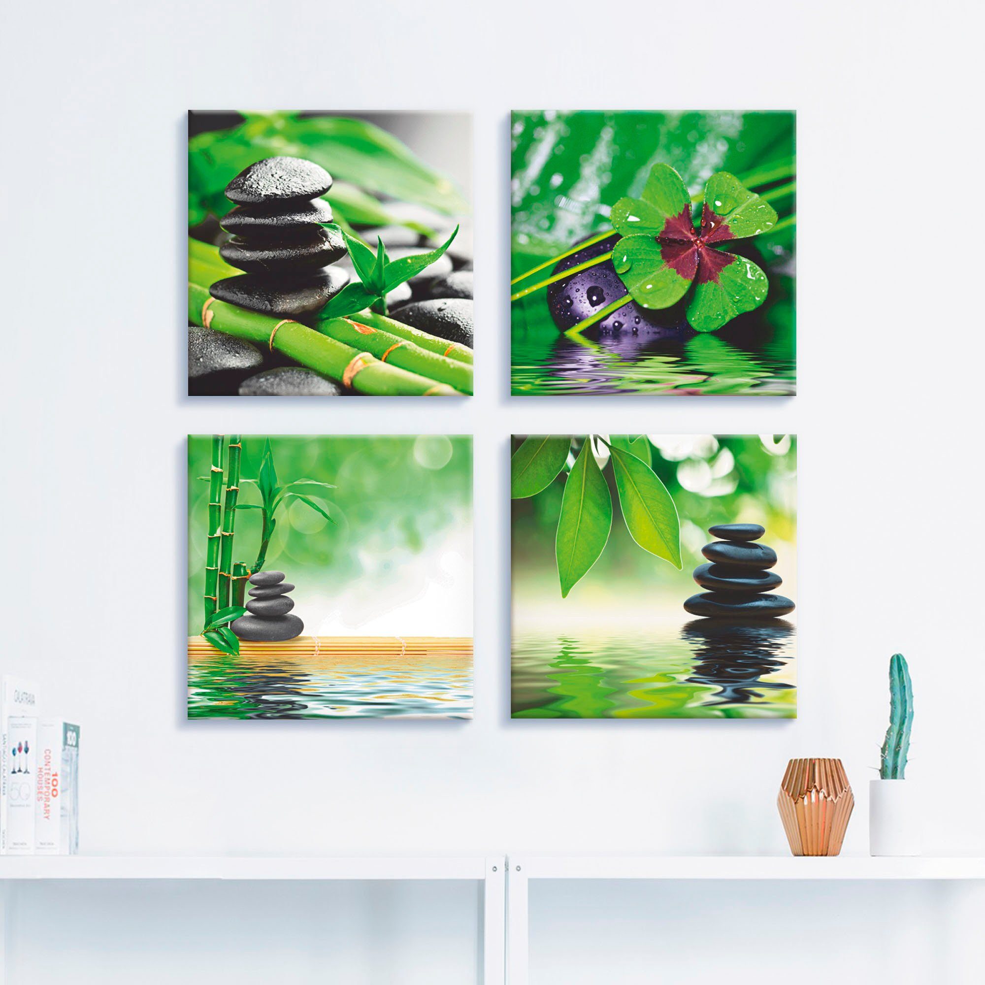 Artland Leinwandbild Glücksklee Zen Steinpyramide Wasser, günstig online kaufen