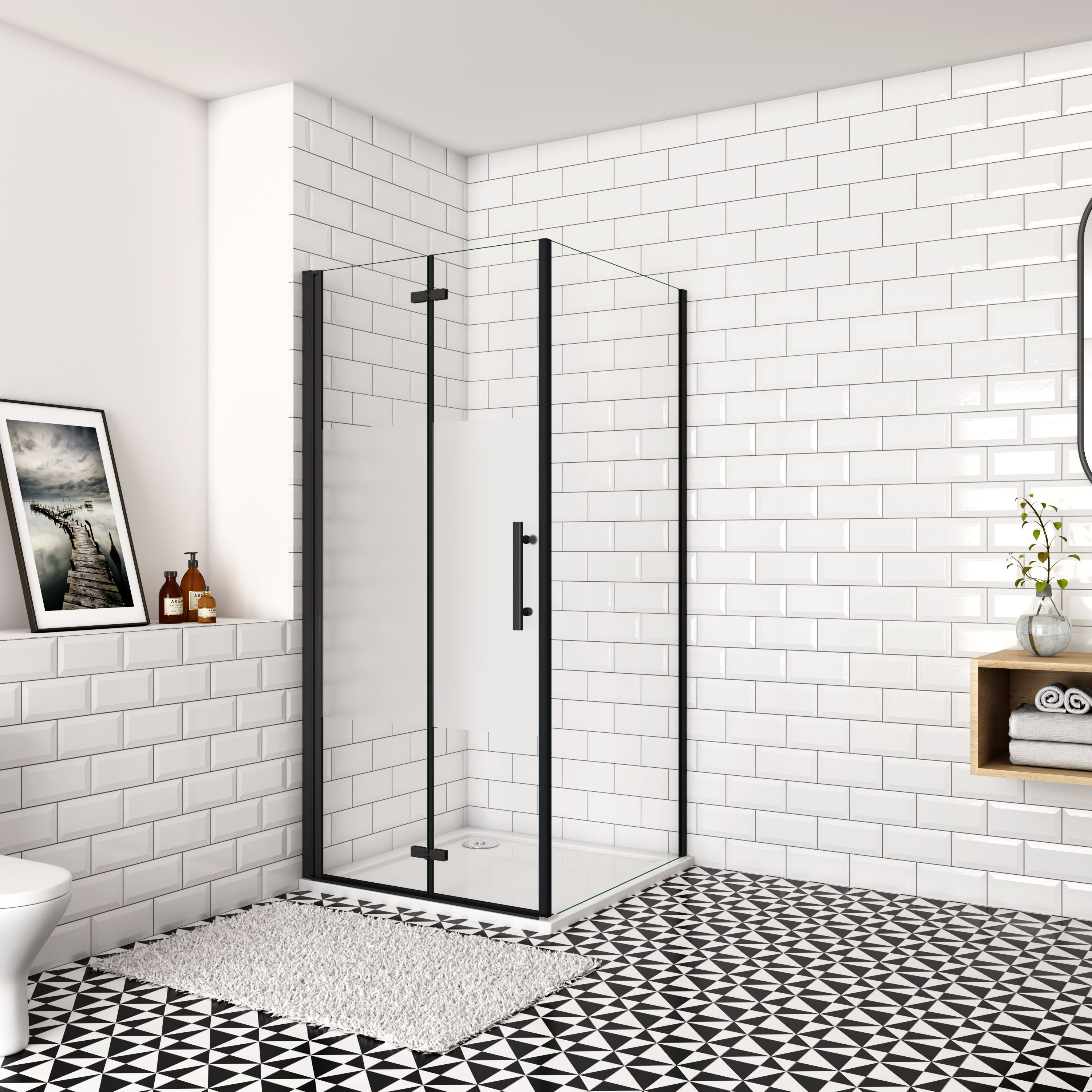 duschspa Eckdusche Duschkabine Seitenwand Tür, 6mm Nano-Glas schwarz, inkl. Stützstange, BxT: 70x80 cm, klare Optik