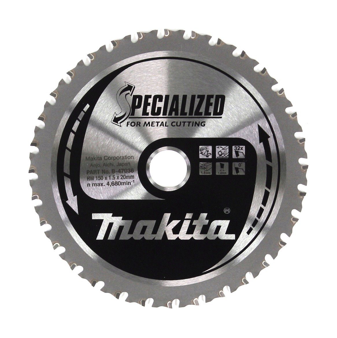 Makita Kreissägeblatt MCCS15032E Specialized Sägeblatt für Metall HW 150 x 20 x 1,5 mm 32 Z