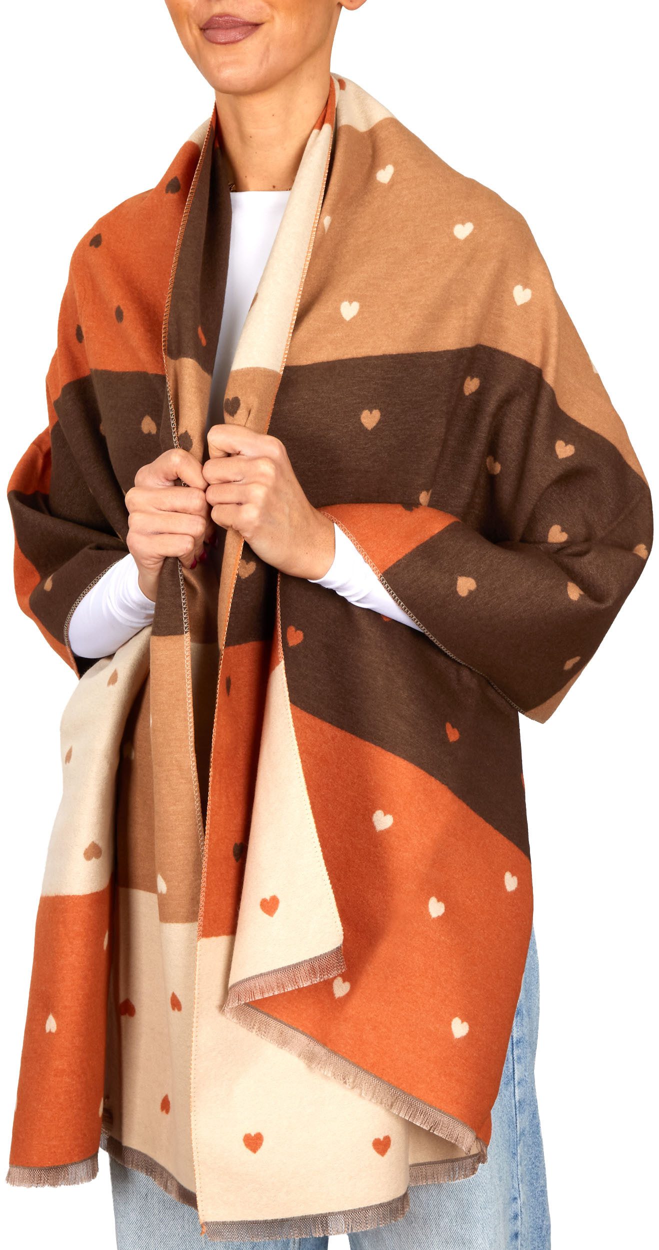 BRUBAKER Schal Cashmirillo Damen Schal mit Herz Muster - 70 x 200 cm, (Weic günstig online kaufen