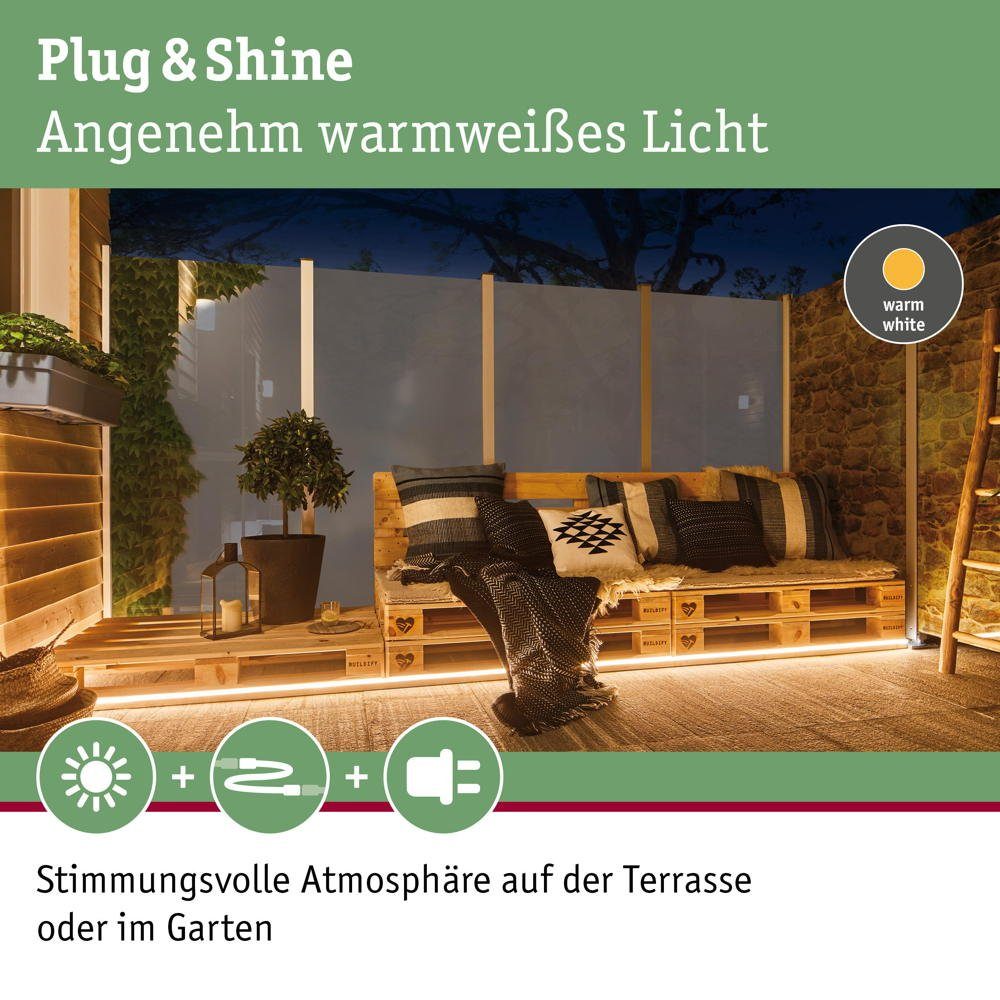 Light enthalten: Shine 1540lm in 46W & Ja, Schwarz Smooth LED, Streifen keine Gartenleuchte Angabe, Paulmann Strip LED Plug IP68 fest verbaut, warmweiss, Leuchtmittel 10000mm, LED
