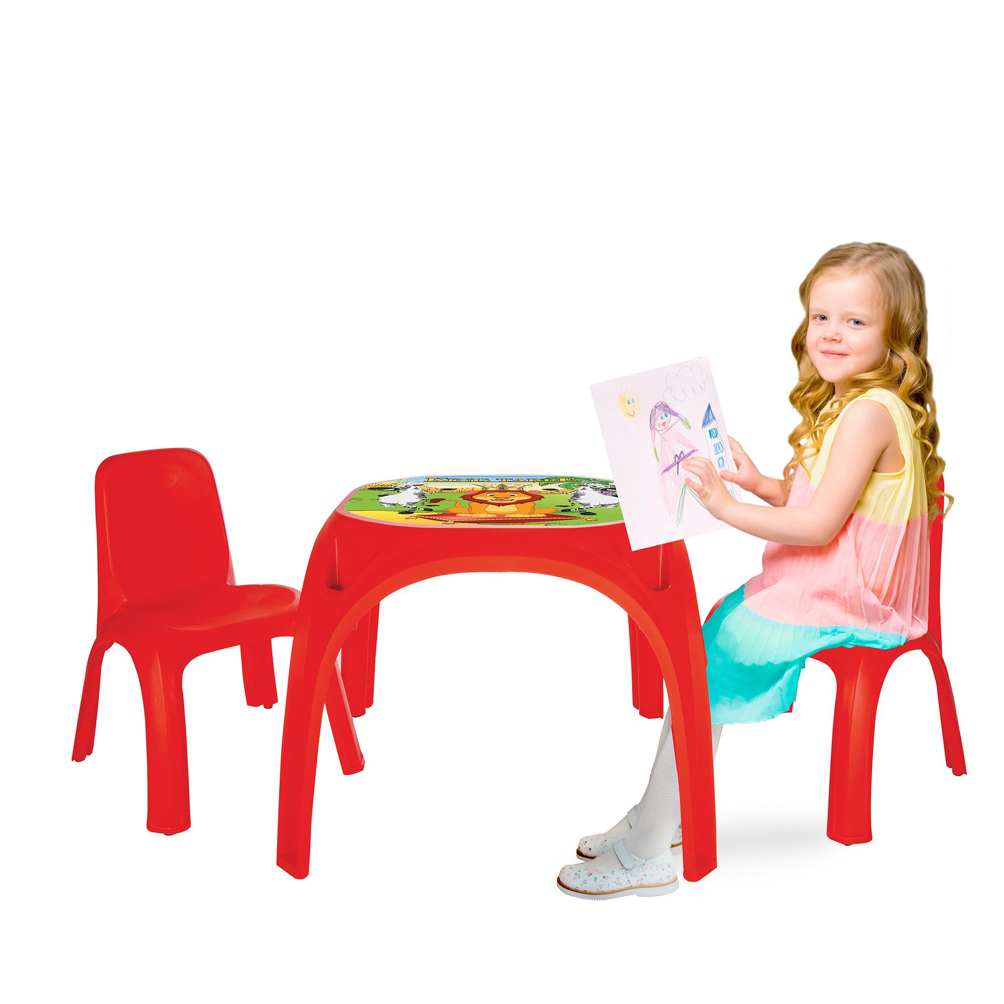 Lemodo Kindersitzgruppe Stabile Kindersitzgruppe mit 1xgroßer Tischoberfläche,2xKinderstühlen, (1 Tisch, 2 Stühle)