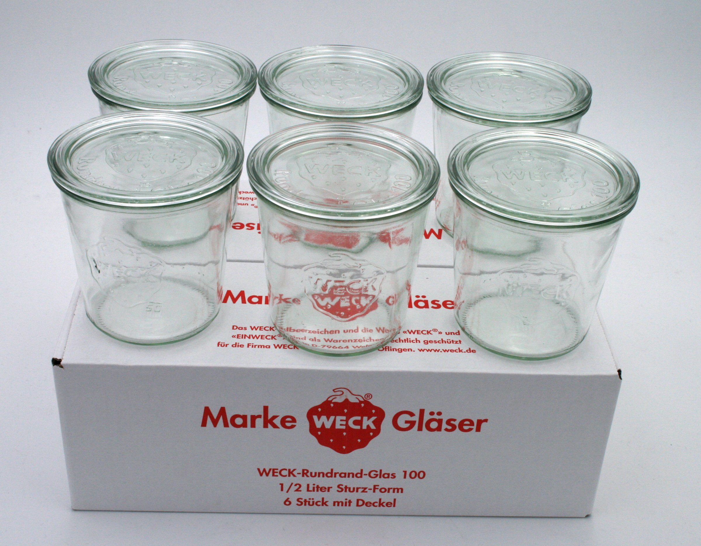 Einmachglas 6 Weck Einkochgläser Sturzform 580 ml RR 100 mit Deckel Nr.742