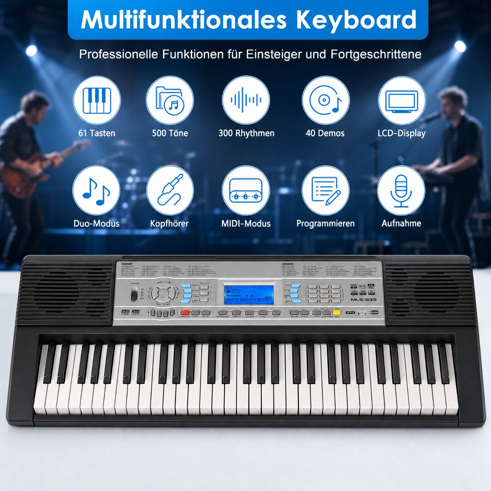 TLGREEN Digitalpiano Keyboard Piano 61 Tasten (Einsteiger E-Piano mit LCD-Display, 500 Klänge, Lernfunktion, MIDI & USB-Anschluss), 61-Tasten E-Keyboard für Kin – Bild 4 von 5