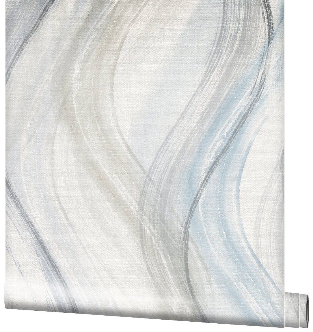restlos abziehbar Vliestapete, Wellenoptik, lichtbeständig und grau/beige/blau Marburg