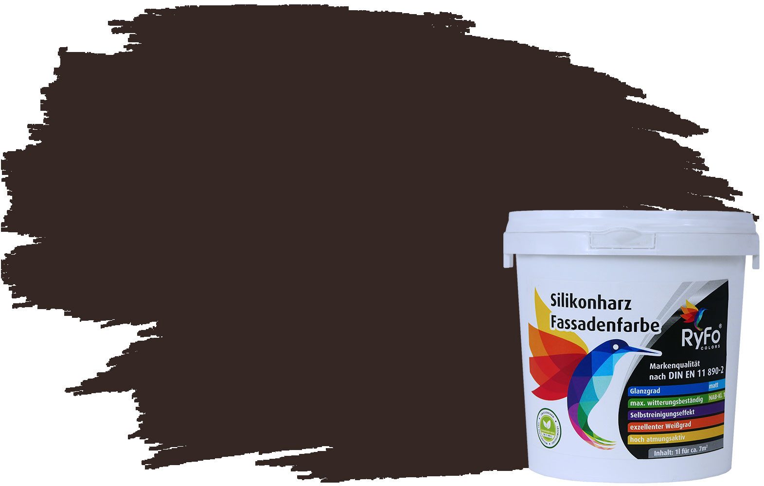 RyFo Colors Fassadenfarbe Silikonharz Fassadenfarbe Schwarzbraun 1l, 1 L ca. 6 m², Wasserabweisend, diffusionsfähig, schützt vor Schmutz, UV-beständig