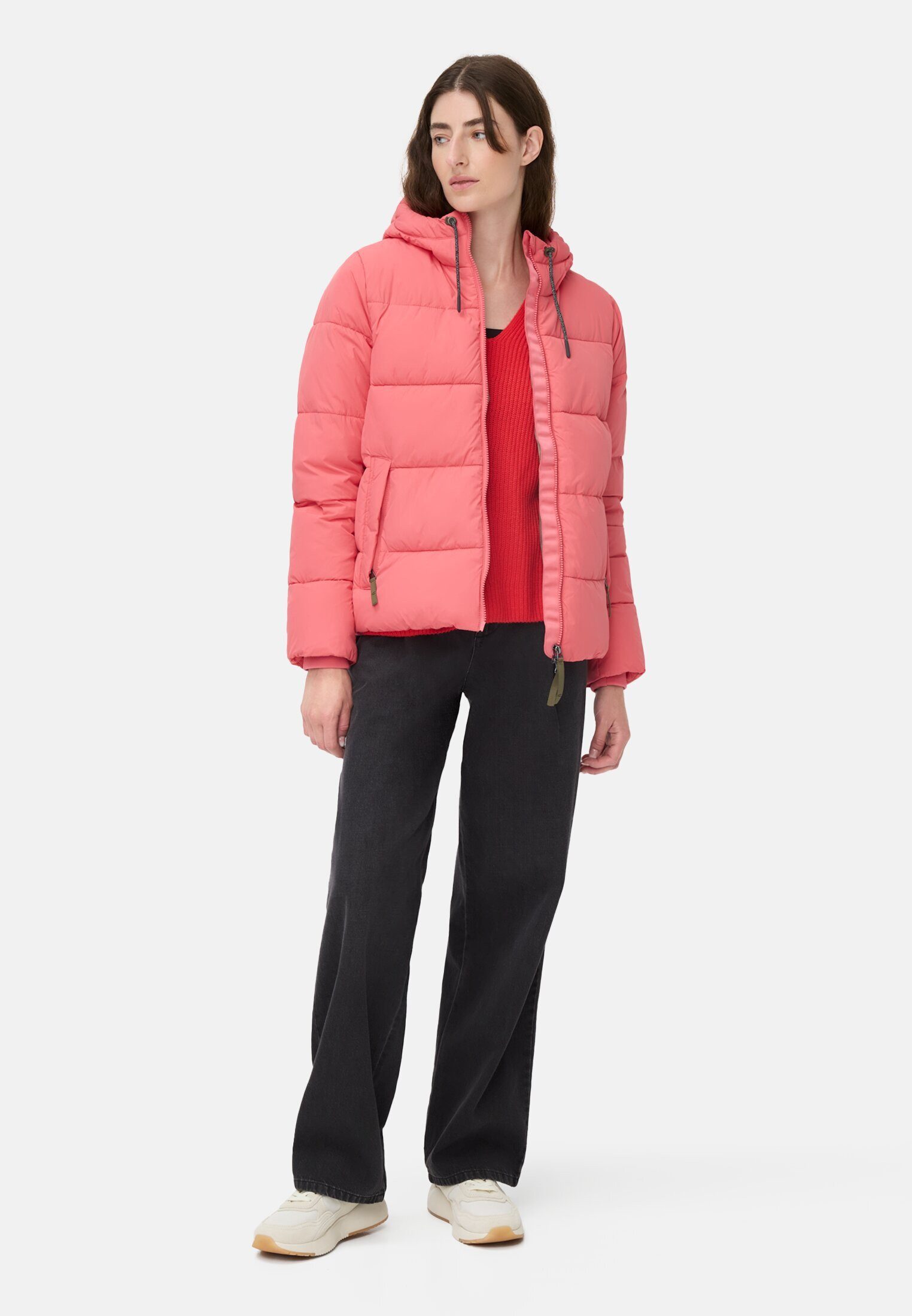 camel active Steppjacke mit Kapuze Langarm Markenlogo