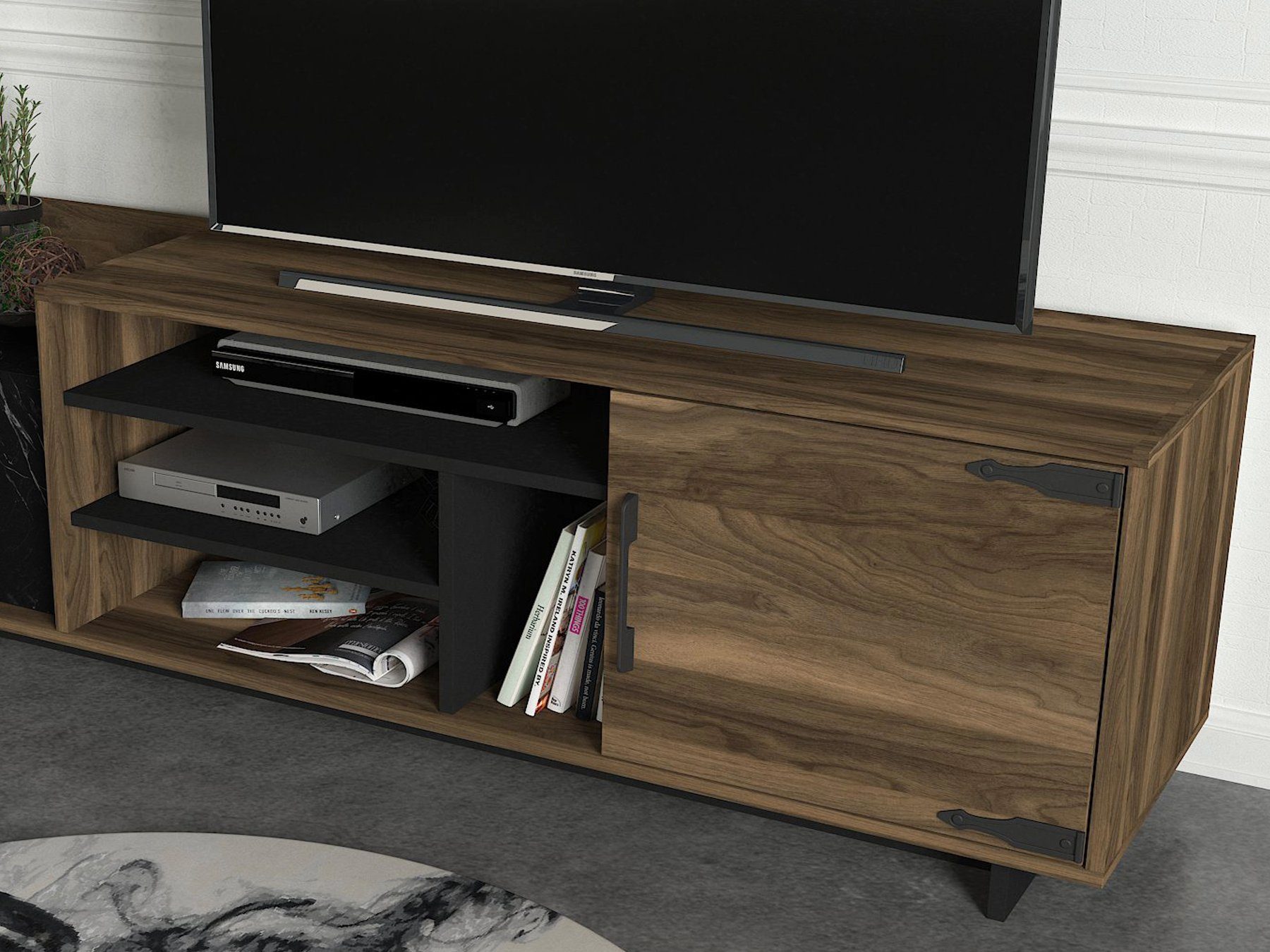 moebel17 Wohnwand Wohnwand Siento Walnuss (Marmor Optik)