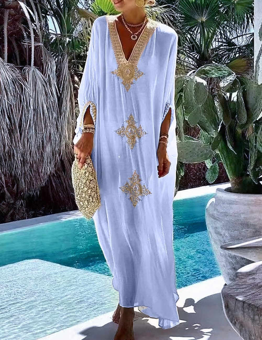 RWEUOQ Strandkleid Boho Maxikleid Damen Kaftan-Kleid, günstig online kaufen