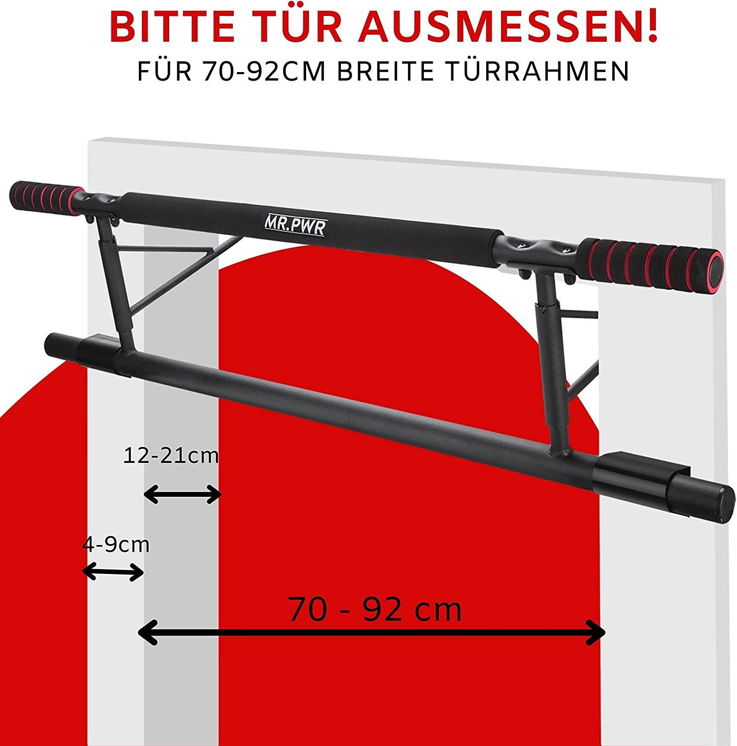 riijk Klimmzugstange Türrahmen, Reckstange Tür als Fitnessgerät für Zuhause (Klimmzugstange mit eBook, mit e-book, Anleitung, Fitnessstange), Klemmstange für die Türe