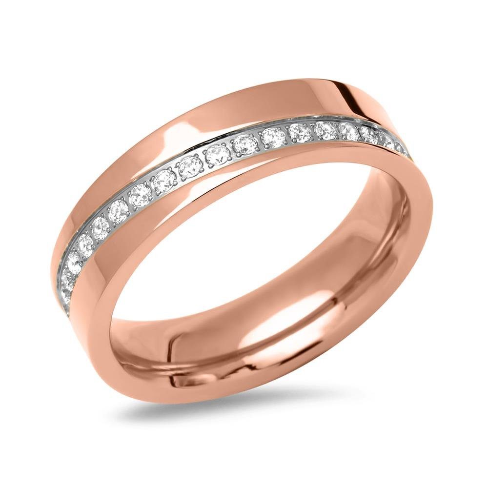 Fingerring Rosévergoldeter Unique Edelstahlring mit Zirkonia R9226cz