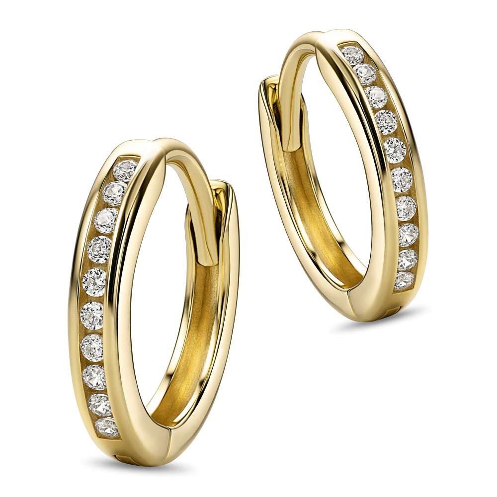 Miore Klappcreolen MAE9110E für Damen aus 9K (375) Gelbgold in 11,5 mm x 2 mm, mit 20 Zirkonia insgesamt 0,16 ct