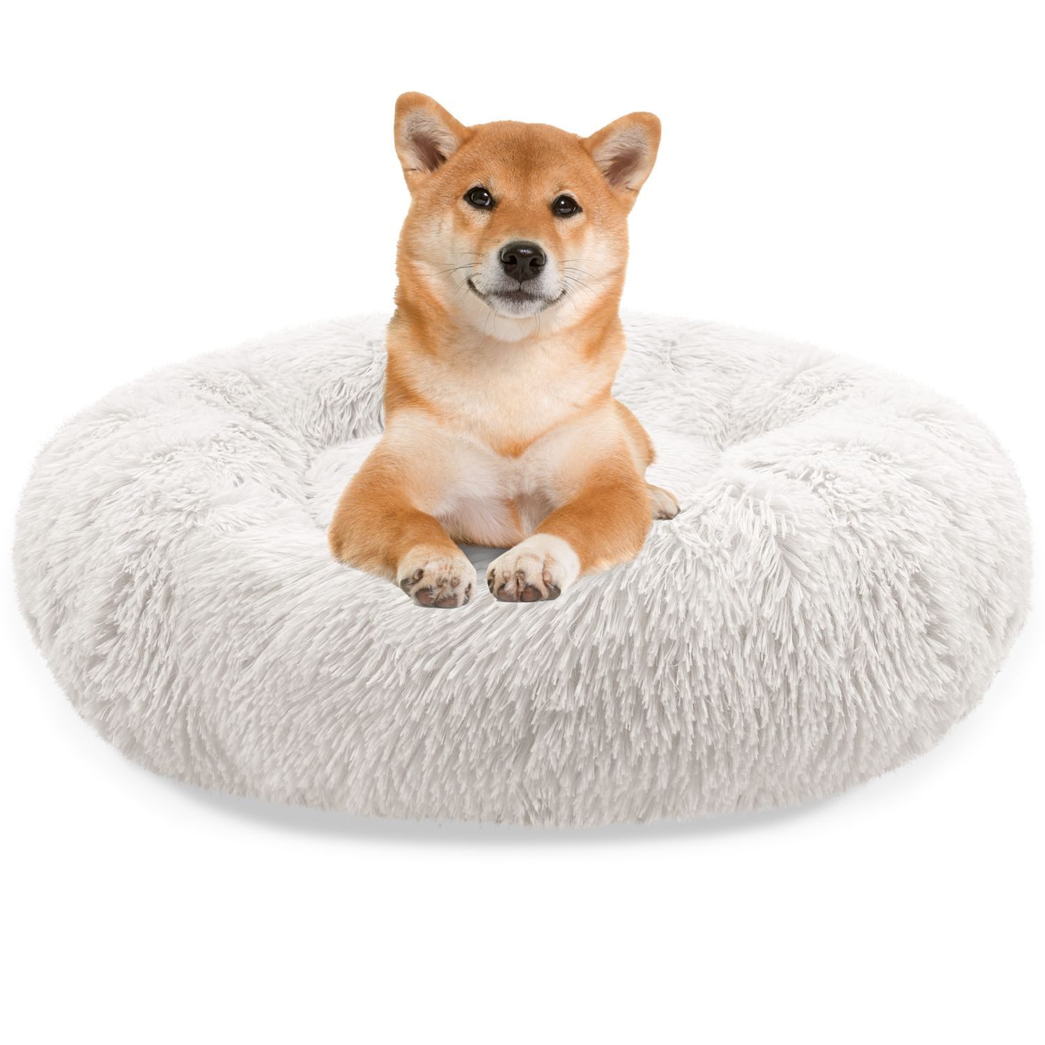 Bluzelle Tierbett Premium Hundebett Hundekissen Donut / Katzenbett Katzenkissen / M, Flauschig Kuschelig Weiches Kunstfell, für Mittlere Hunde / Hundekorb / Rund Waschbar Plüsch Kissen Tier Bett