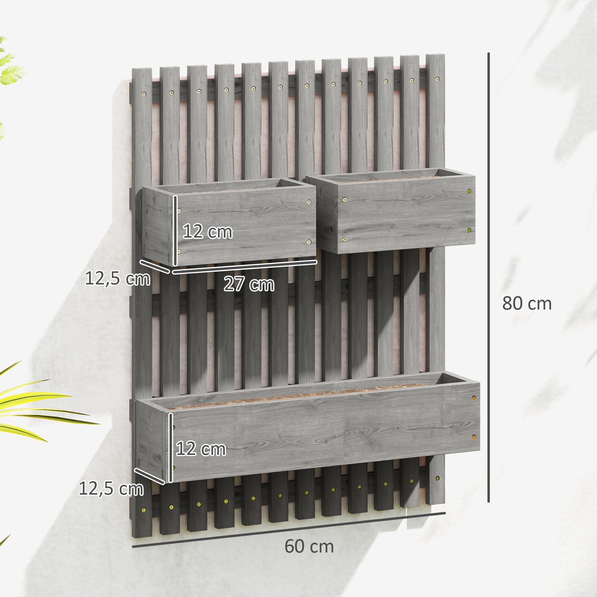 Outsunny Hochbeet Pflanzbeet Frühbeet, Wand, Pflanzkasten 60x16x80cm für Terrasse (Pflanzbeet, 1 St., Frühbeet aus Holz), 60 x 16 x 80 cm, Grau