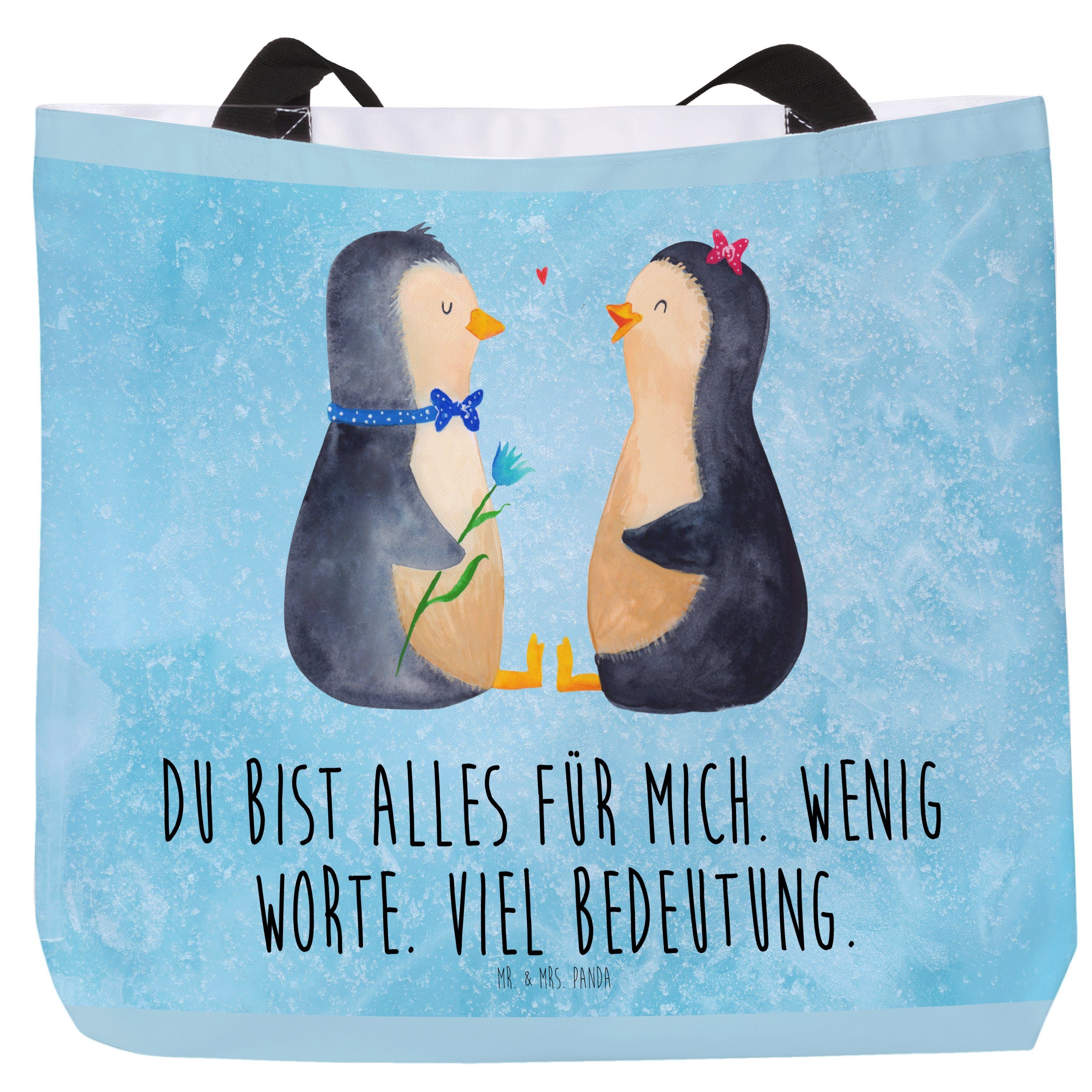 Mr. & Mrs. Panda Shopper Pinguin Pärchen - Eisblau - Geschenk, Hochzeit, Beutel, Einkaufsbeute (1-tlg)