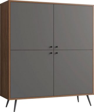 SalesFever Highboard, in moderner Farbkombination von Walnuss und Grau