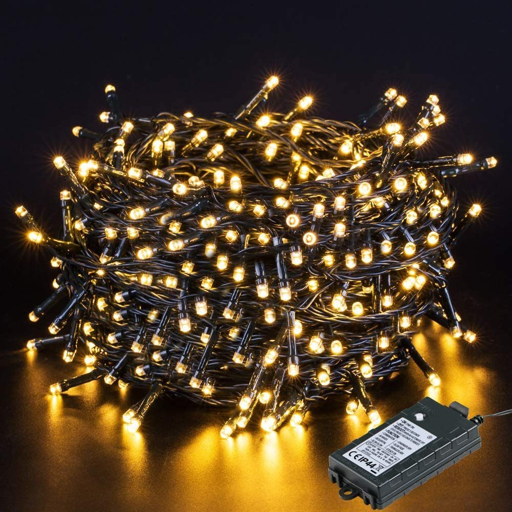 Elegear Lichterkette Batterie Weihnachtsbeleuchtung Außen, 40M LED-Lichtervorhang,  300-flammig, Timer/Memory-Funktion 8 Modi, IP44, Batterie