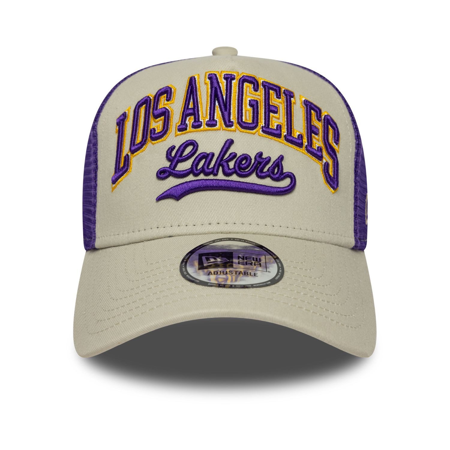 New Era Trucker Cap AFrame Trucker SCRIPT Los Angeles Lakers