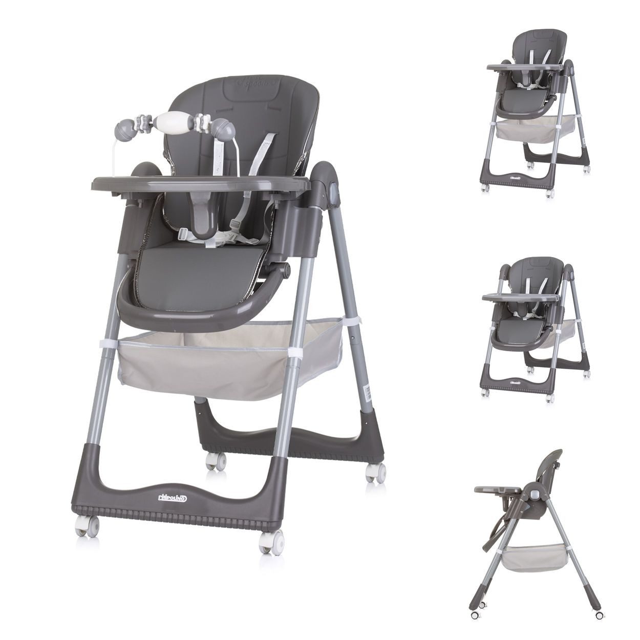 Chipolino Kombihochstuhl Kinderhochstuhl First Spoon, Räder klappbar Spielbogen Gurt Fußstütze