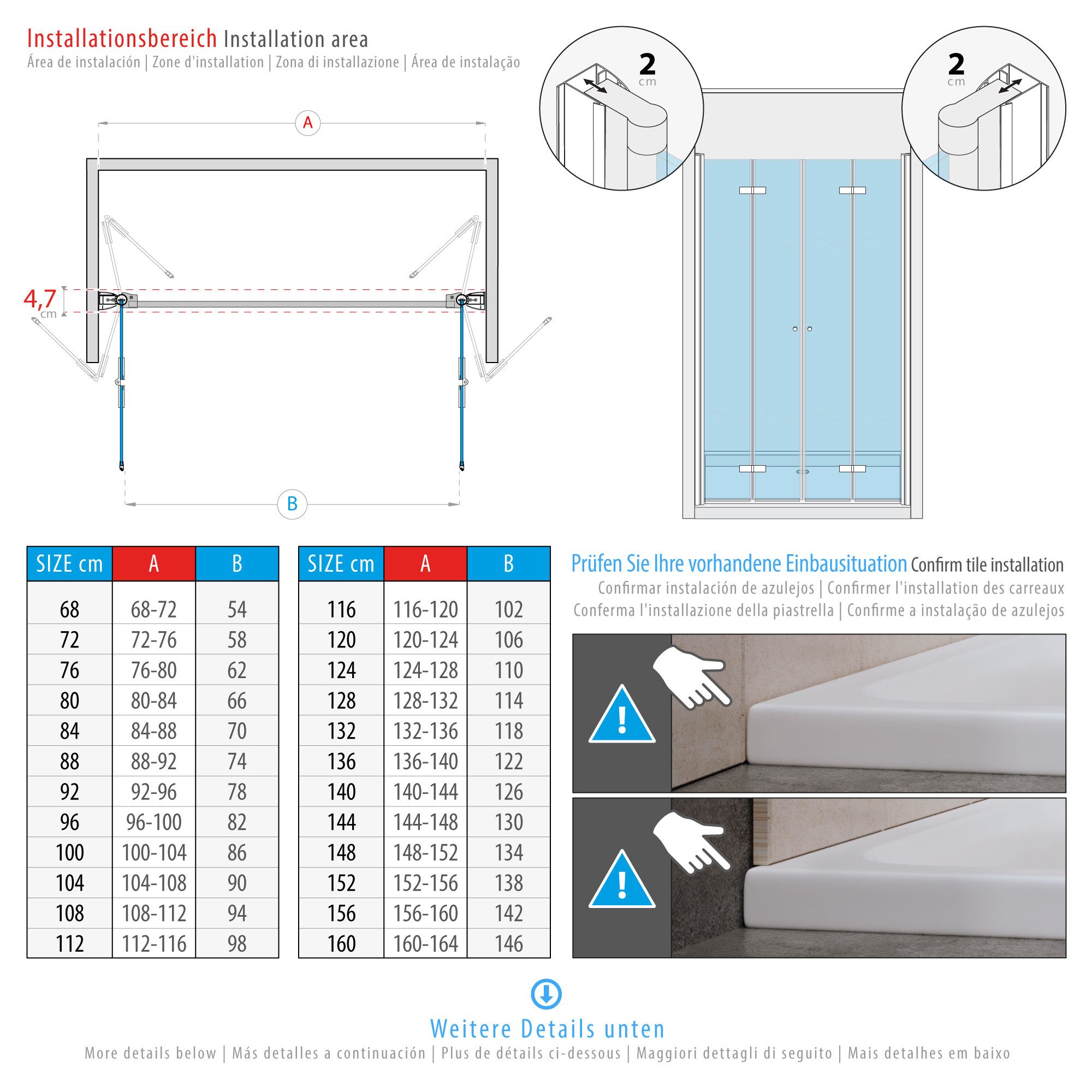 i-flair Dusch-Doppelflügeltür Duschtür Lena mit Falttüren aus satiniertem 6 mm ESG Sicherheitsglas, 76x195 cm, 6 mm Sicherheitsglas