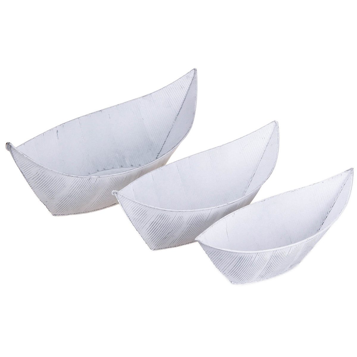 Florists Products Übertopf Pflanzschale Schiffchen Metall Weiß Silber Set, Elegant &