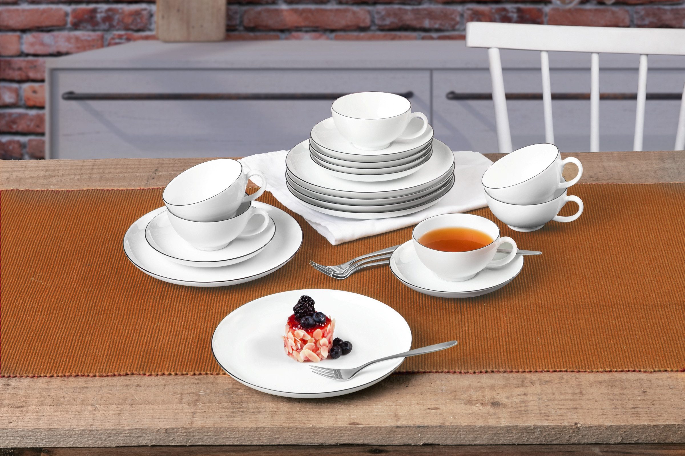 Seltmann Weiden Teeservice Geschirr-Set Lido Black Line (18-tlg), 6 Personen, Porzellan, Tassen, Untertassen, Teller 18 Teile, für 6 Personen, Made in Germany – Bild 4 von 5