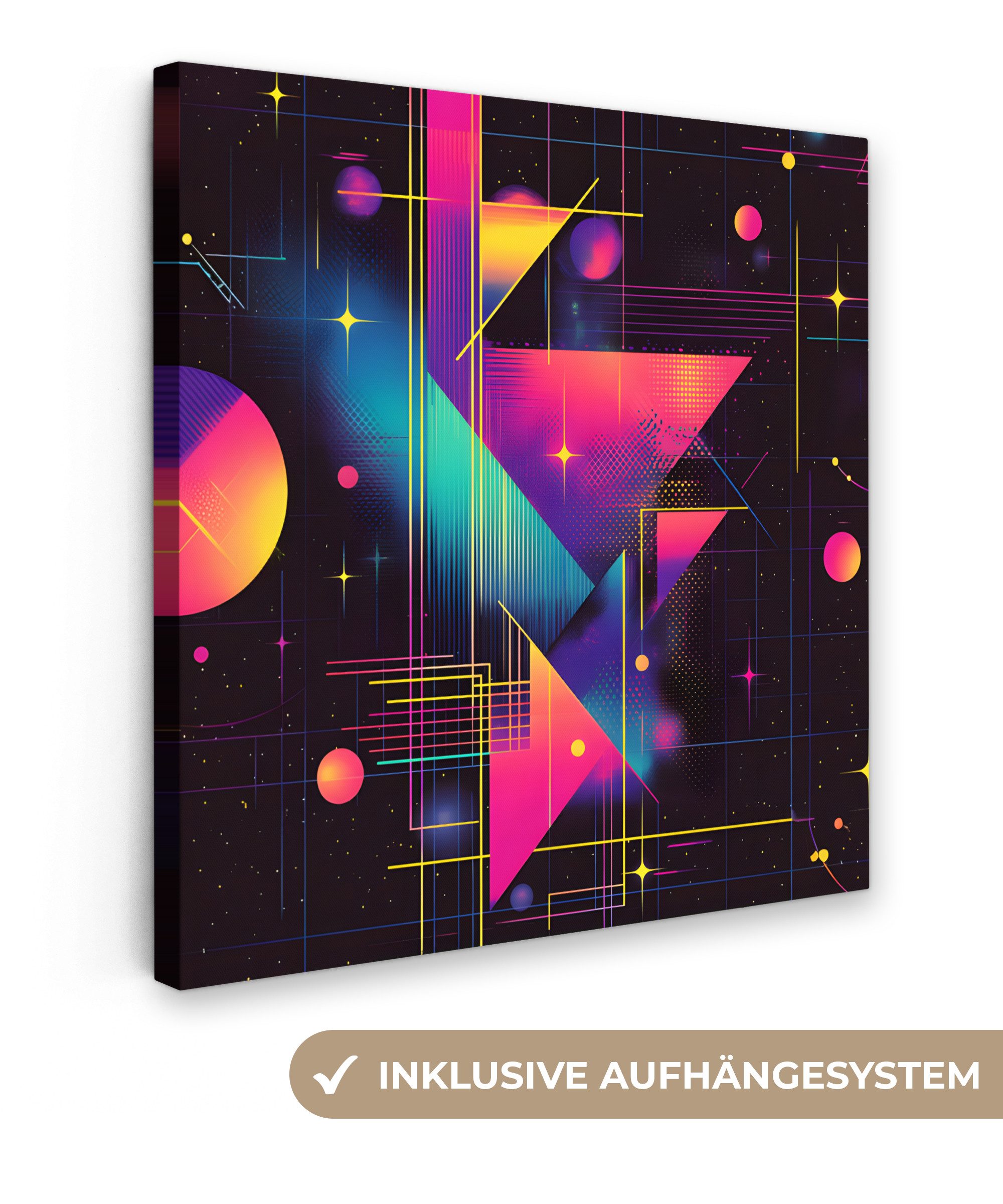 OneMillionCanvasses® Leinwandbild Dreiecke - Kreise - Abstrakt - Sterne, Fotodruck (1 St), Wandbild, Deko Schlafzimmer Wohnzimmer Flur 20x20 cm