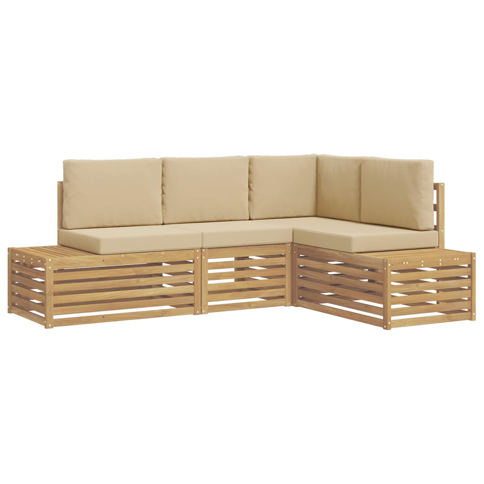 vidaXL Sofaelement Outdoor-Sofagarnitur mit Kissen 4 Stück Weiß Massivholz (4 St)