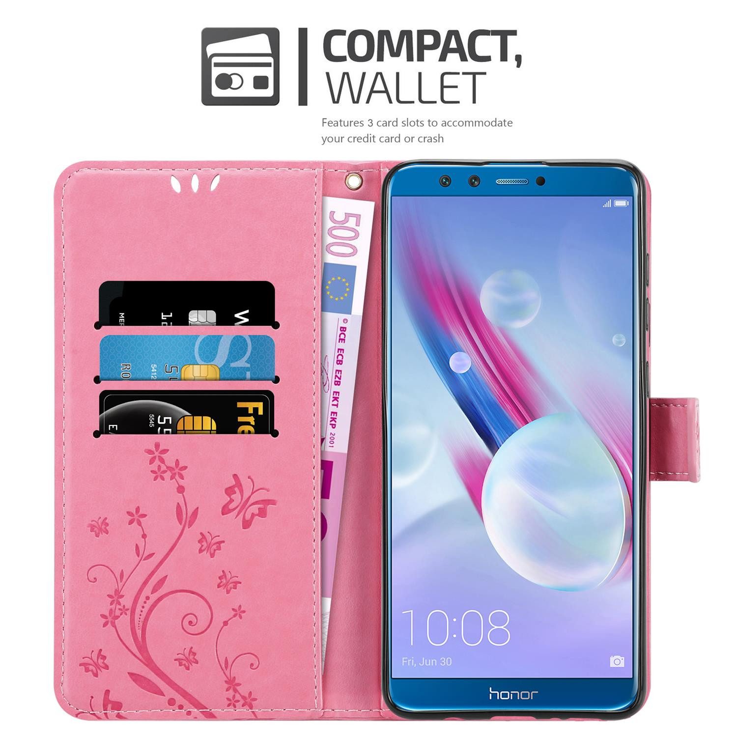 Cadorabo Handyhülle für Honor 9 LITE Hülle Honor 9 LITE, Hülle Schutzhülle Blumen Flower mit Standfunktion Kartenfach Magnet
