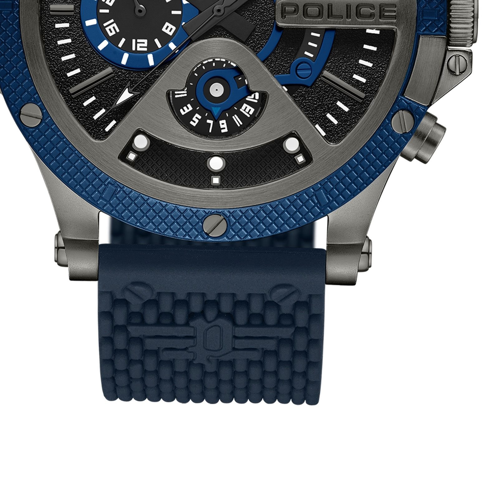 Police Multifunktionsuhr Police Herrenuhr Silikon blau, (Multifunktionsuhr), Herrenuhr rund, extra groß (ca. 47mm) Silikonarmband, Luxus-Style