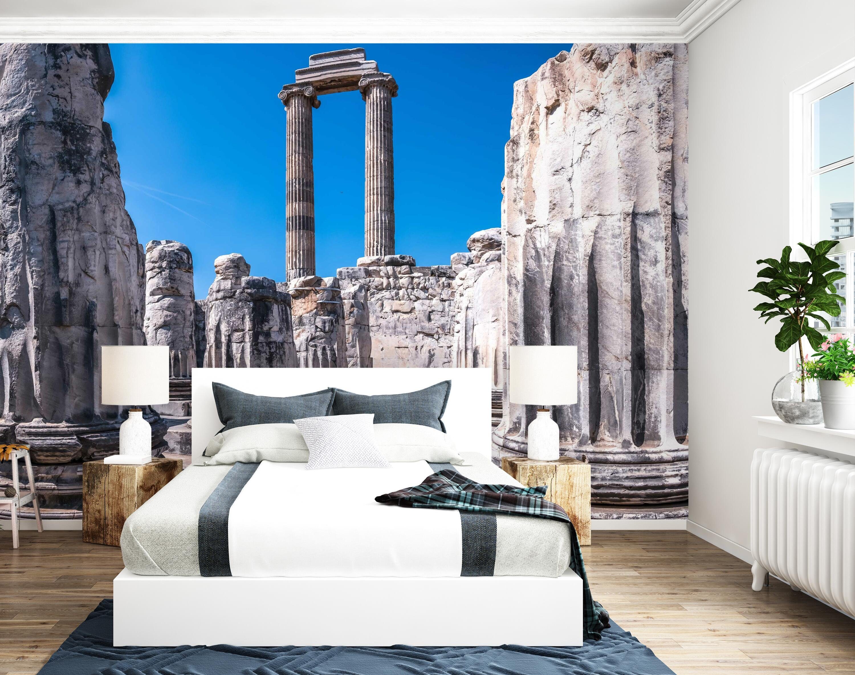 wandmotiv24 Fototapete Vliestapete Ruinen glatt, Motivtapete, Griechische Säulen, matt, Wandtapete