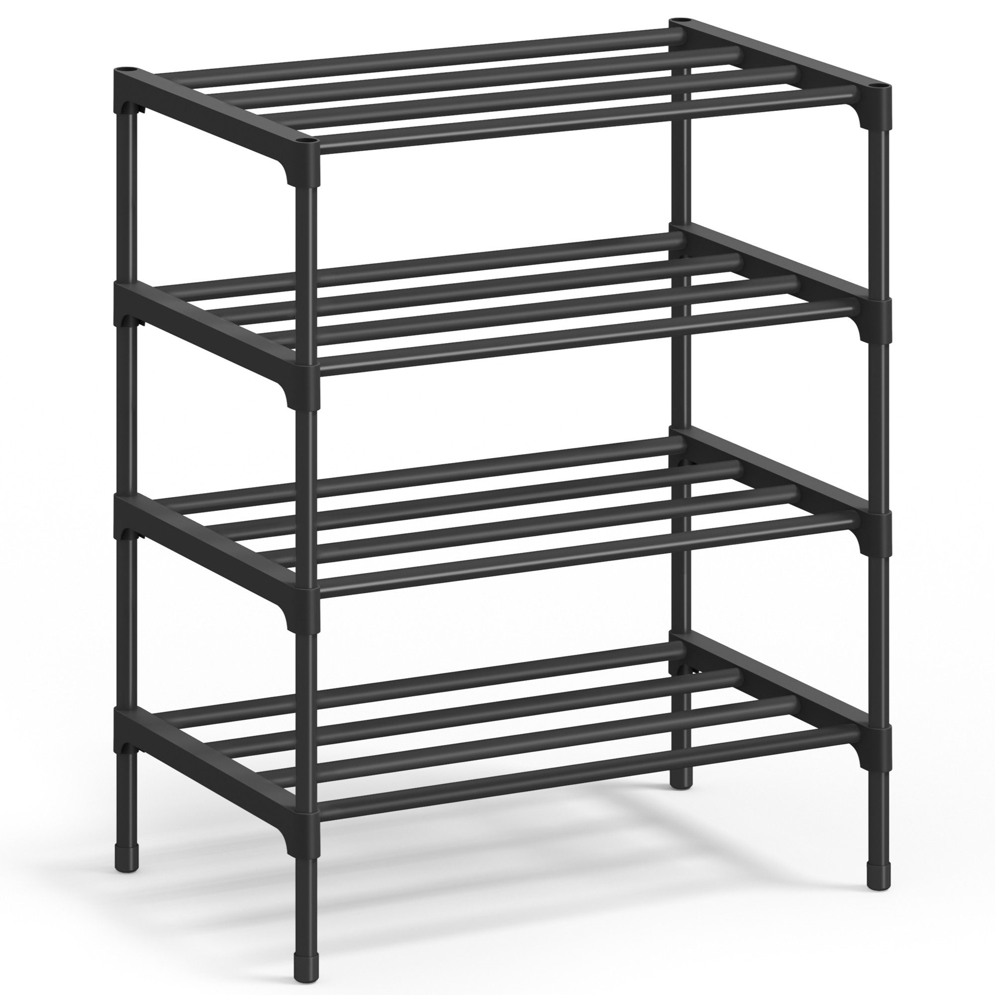 SONGMICS Schuhregal 3 Ebenen, Schuhablage schmal, Schuh-Organizer Metall, platzsparend, stapelbar, 30 x 45 x 48,5/66 cm