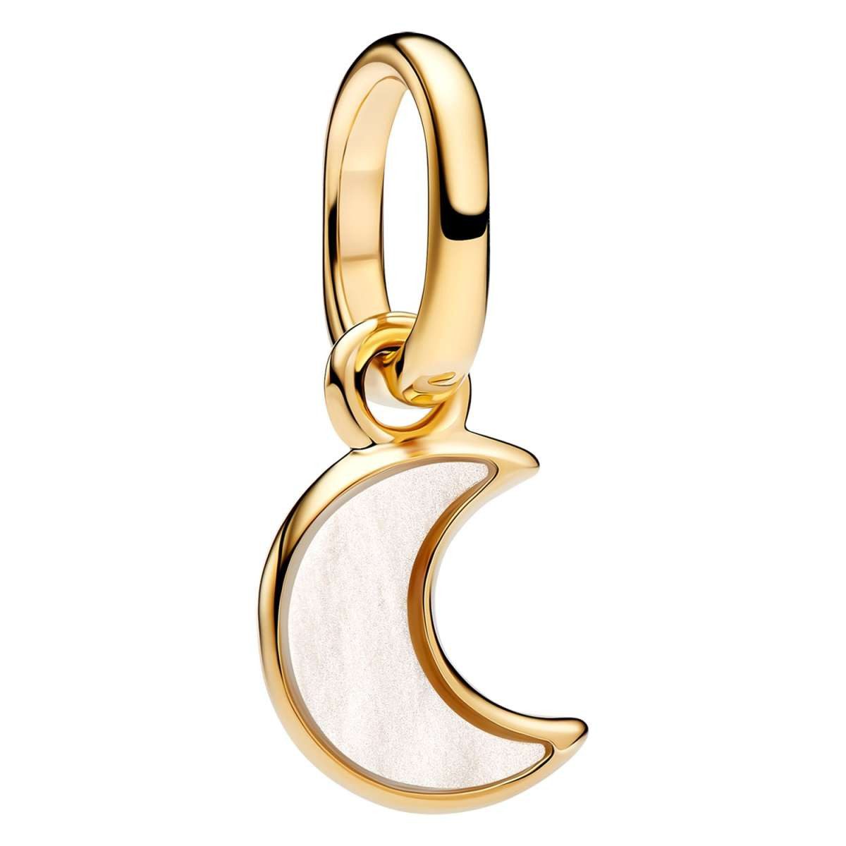 Pandora Charm Kugel 764614C01, Mini Anhänger Weißer Halbmond Goldfarben