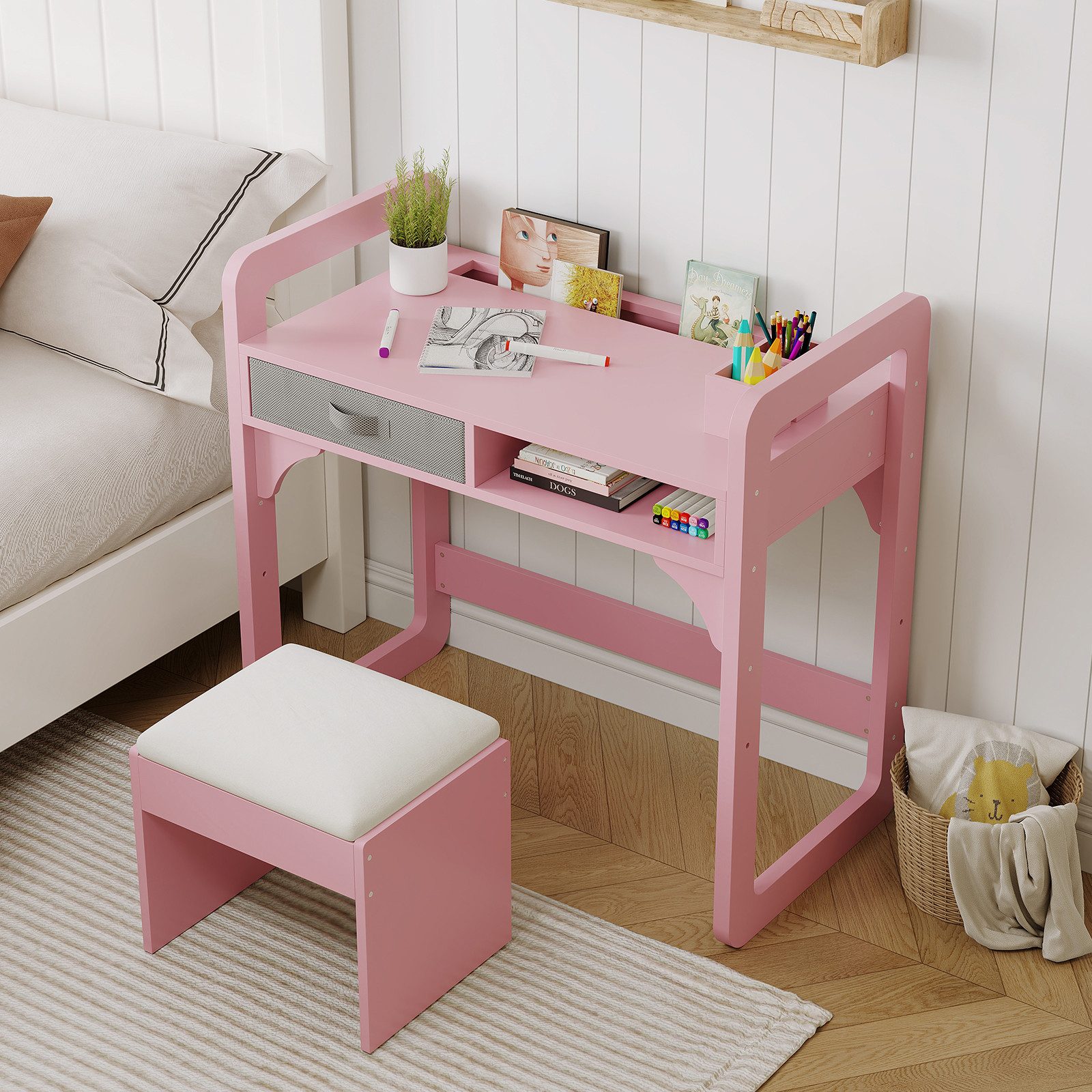 GarveeMore Kinderschreibtisch Schreibtisch- und Stuhlset für Kinder höhenverstellbar 83x46x80cm