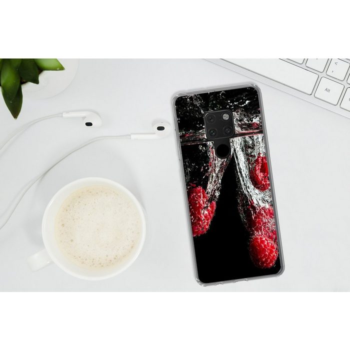 MuchoWow Handyhülle Himbeeren - Obst - Stilleben - Wasser - Schwarz - Rot Phone Case Handyhülle Huawei Mate 20 Silikon Schutzhülle OR12293