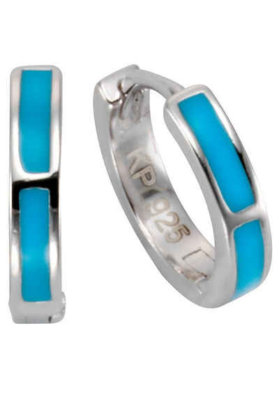 Firetti Paar Creolen Schmuck Geschenk Silber 925 Klappcreole silber-blau, mit Streifen aus blauem Lack