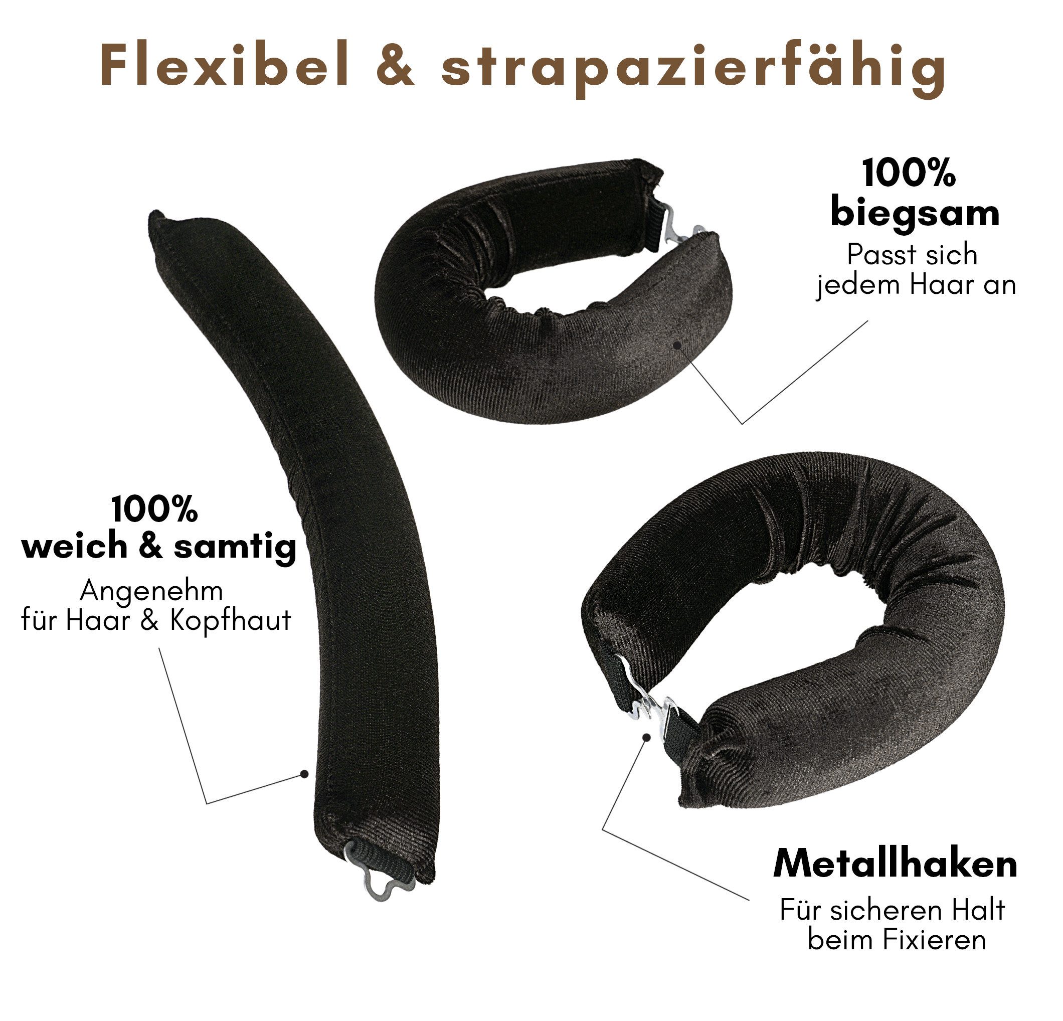 Dilara Lockenwickler 3er Set - Weiche Samt-Haarroller für natürliche & voluminöse Wellen, Schonend, biegsam & handgefertigt für gesunde Locken, ganz ohne Hitze