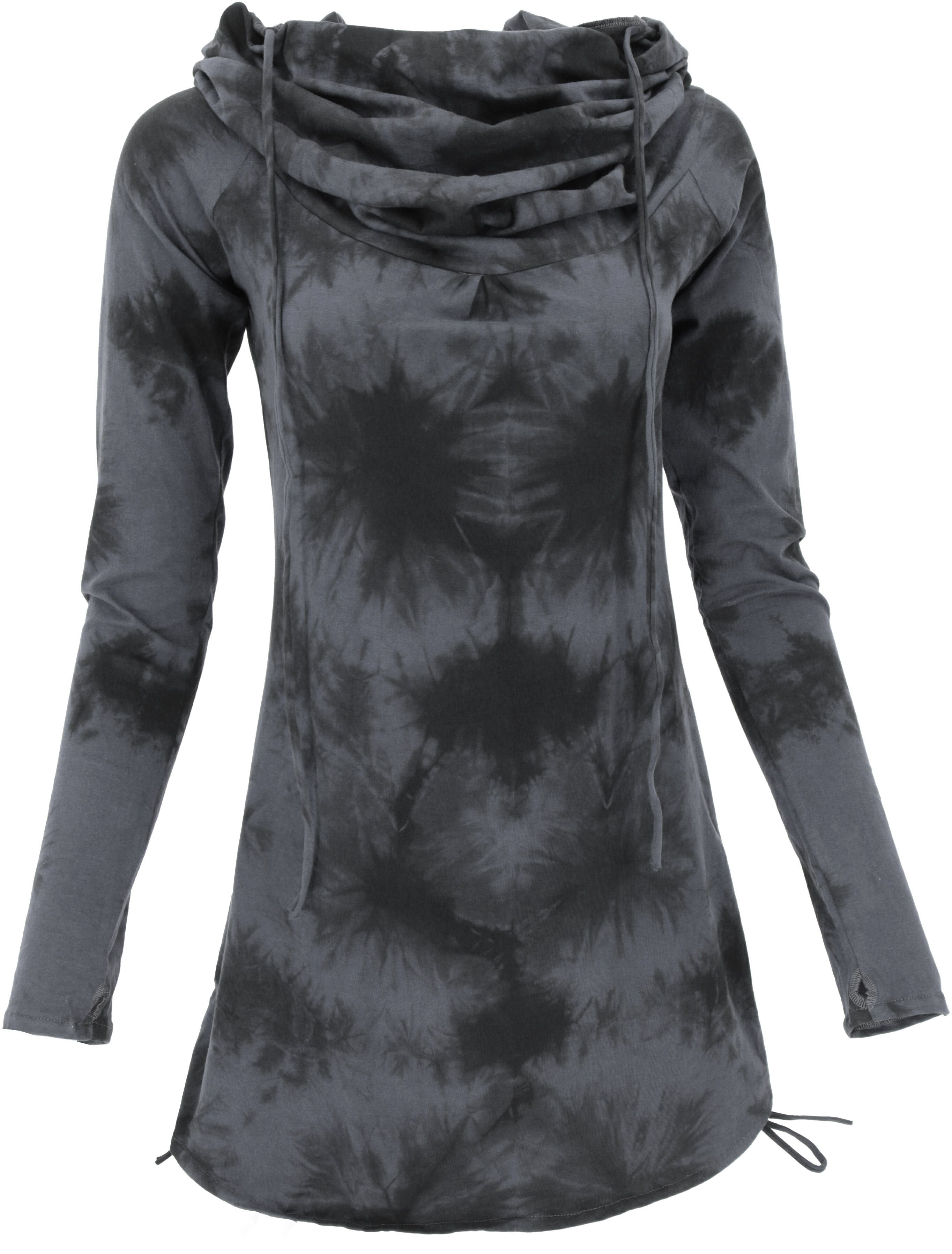 Guru-Shop Longsleeve Longshirt, Minikleid mit weiter Schalkapuze -.. alternative Bekleidung