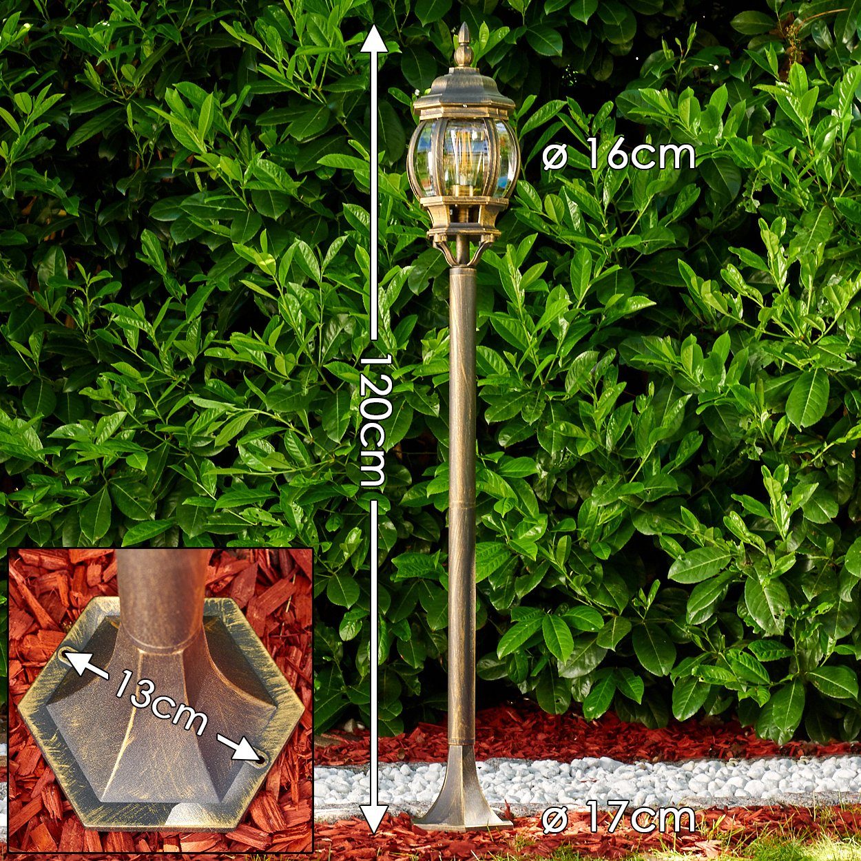 hofstein Außen-Stehlampe »Meyen« Außenleuchte Wegeleuchte in antikem Look, ohne Leuchtmittel, Aluguss in Braun/Gold mit Kunststoff-Scheiben, E27, IP44