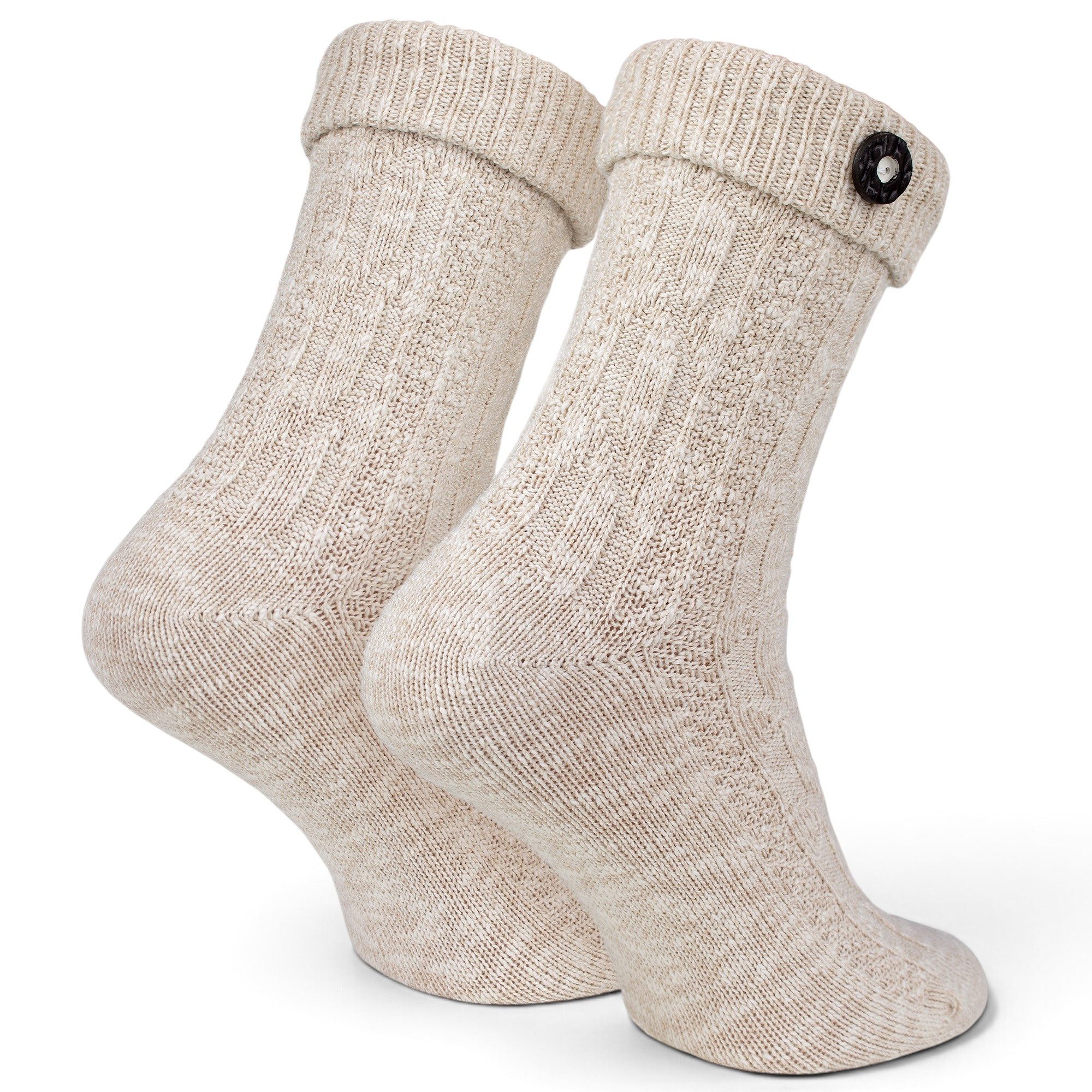 Black Snake Trachtensocken Schoppersocken mit Zierknopf und Zopfmuster für Damen und Herren (Packung, 1-Paar, Naturmelange 43/46) Aus weichem Baumwollmix mit Um – Bild 2 von 5