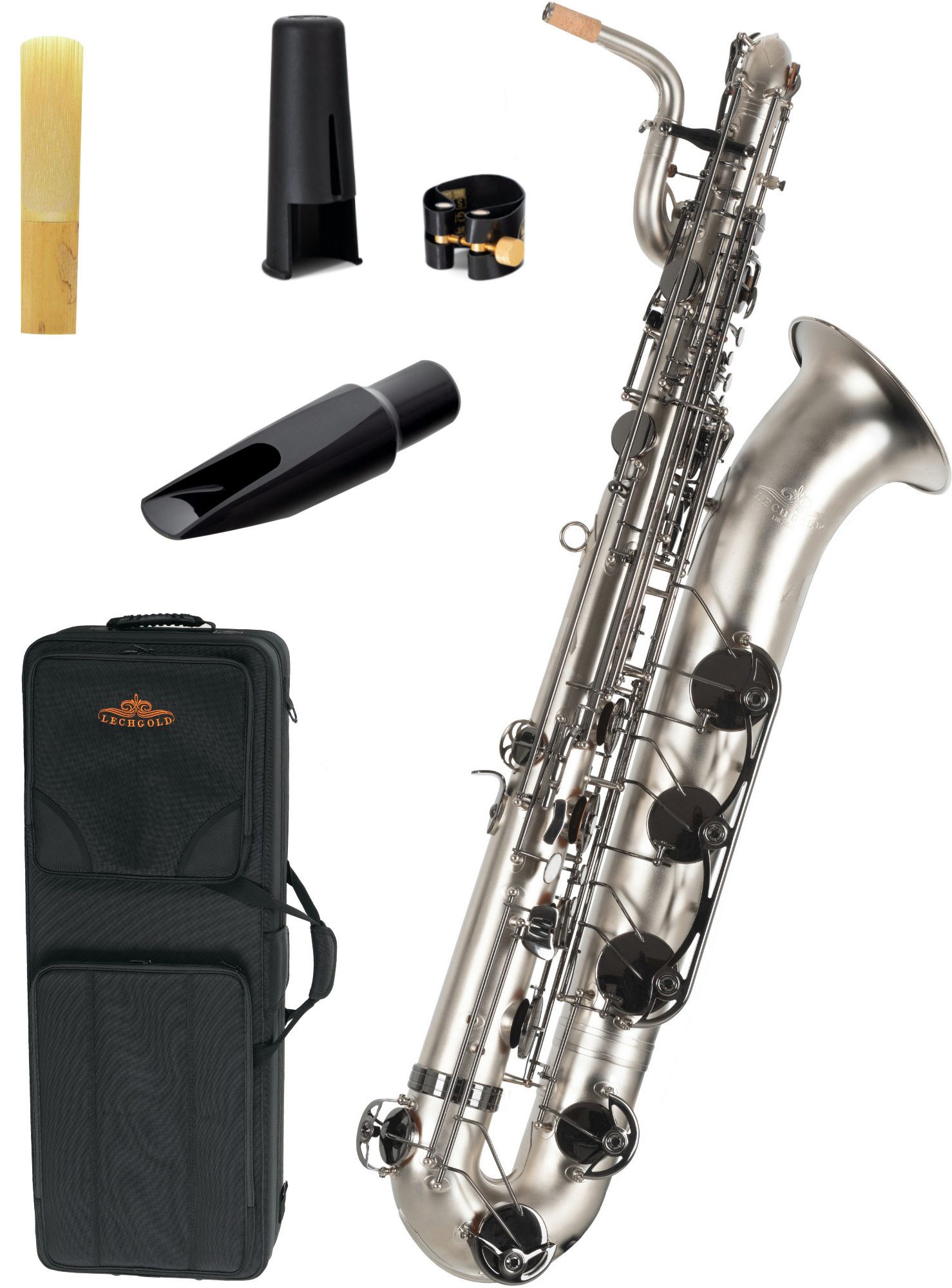 Lechgold Saxophon LBS-25 Baritonsax SET - Mit edlem Finish!, Spar-Set, 8-St., Hoch Fis-Klappe, Tief A-Klappe, C# - Bb Wippe für die linke Hand, Stimmung: Eb
