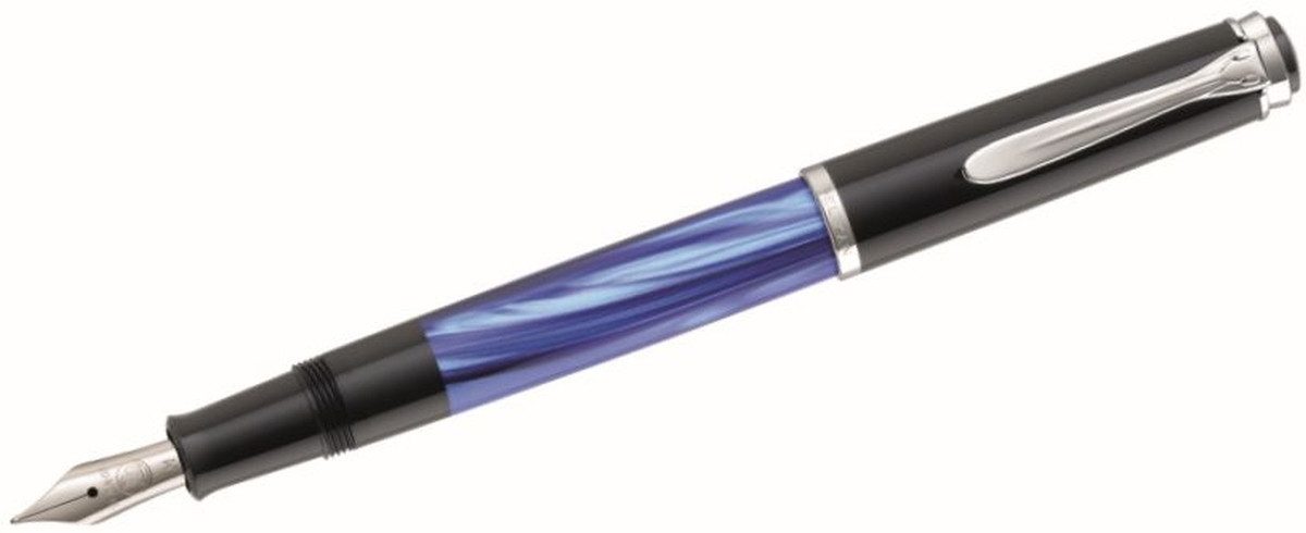 Pelikan Füllfederhalter Kolbenfüllhalter Classic M205 Feder B blau marmoriert