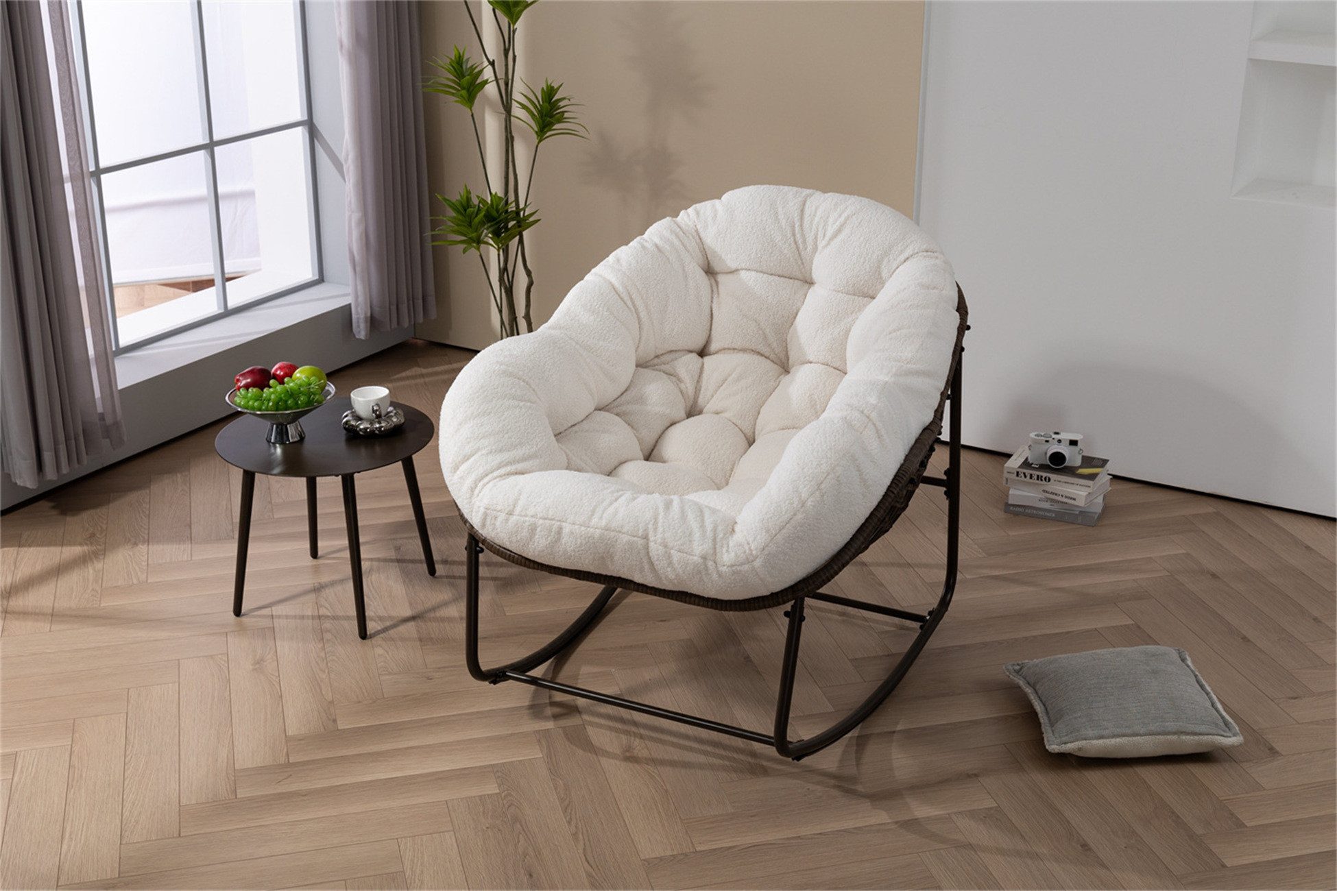 autolock Schaukelstuhl Rattan-Schaukelstuhl im Freien, gepolsterter Kissen-Wippen-Lehnstuhl, im Freien für Veranda, Wohnzimmer, Terrasse, Garten