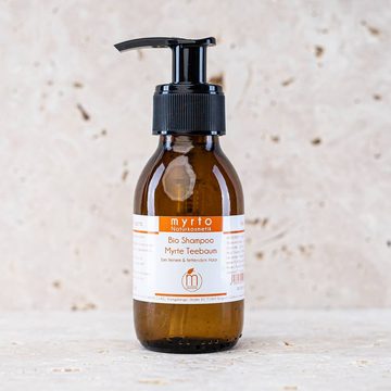 myrto Naturkosmetik Kopfhaut-Pflegeshampoo Natur Bio Shampoo Myrte Teebaum - ausgleichend bei fettiger Kopfhaut, frei von Alkohol, naturreine ätherische Öle, palmölfrei