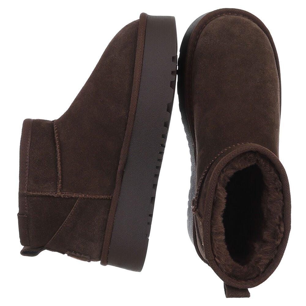 Ital-Design Bequemer Plattform-Echtleder-Schuh für Alltag und Freizeit Snowboots (90471195) Flach Plateaustiefeletten in Braun