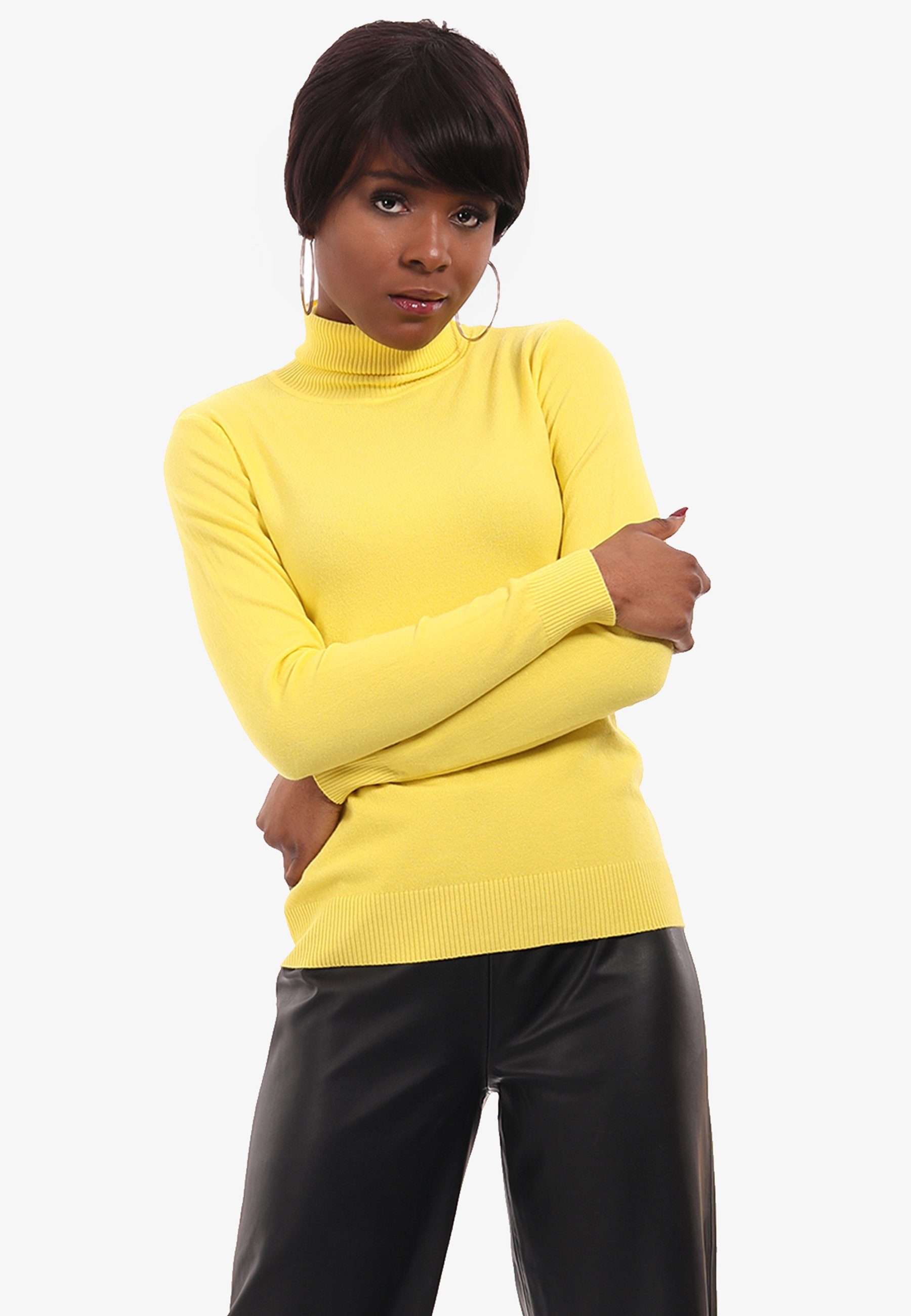 YC Fashion Pullover Style casual Rolli (1-tlg) Basic Rollkragenpullover gelb Elegant Freizeit & Casual Rollkragen