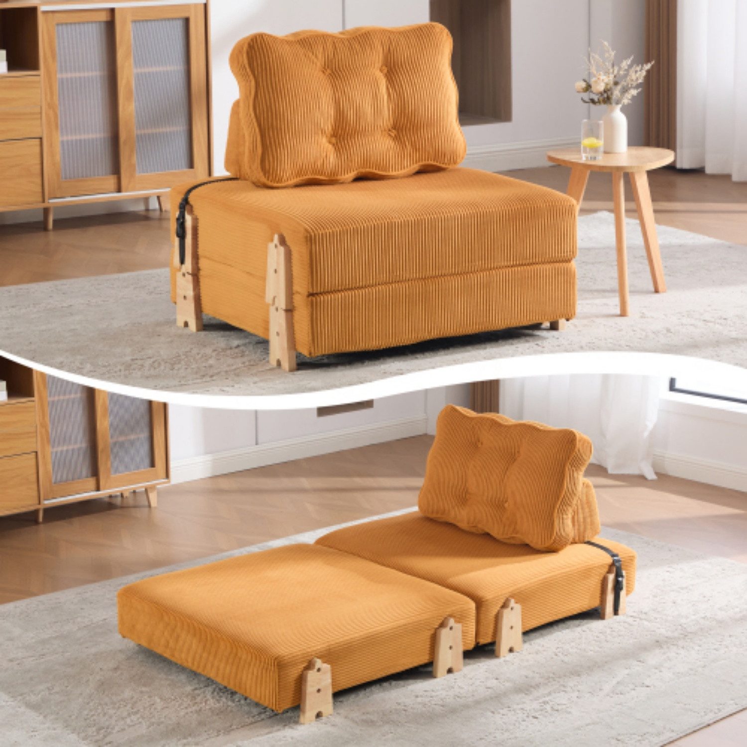 ANYSUN Sessel Schlafsessel klappbar, Sessel mit Schlaffunktion, Cordbezug, 90 × 86 × 84 cm, ausgeklappt 170 × 90 cm, für kleine Räume